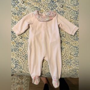 Fleece Pink Baby Onesie with Floral Trim